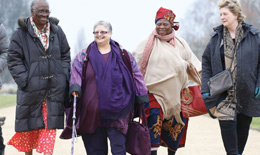 Group of elderly people walking in park