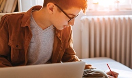 Student studying on laptop