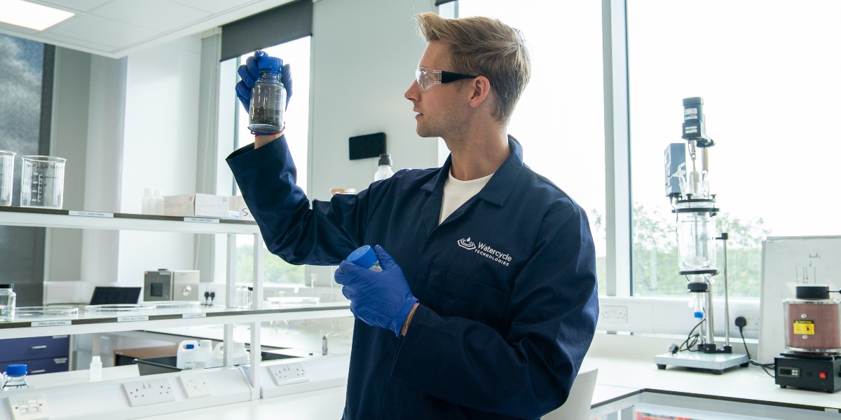 Seb Leaper working in his Watercycle laboratory. 
