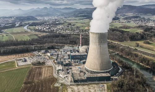 The Gösgen Nuclear Power Plant in Switzerland on a loop of the Aare river.