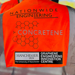 The back of a high-vis jacket that reads Concretene