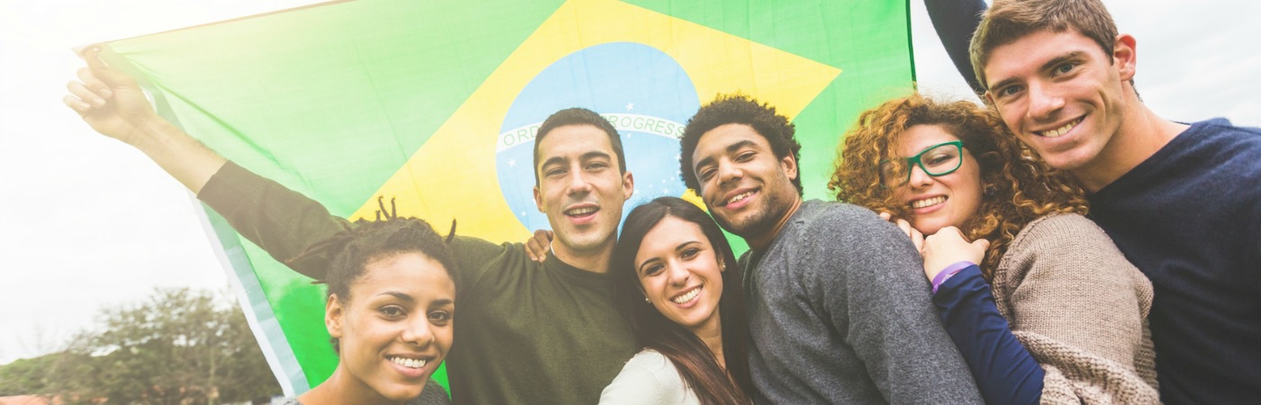 Brazilian students with flag