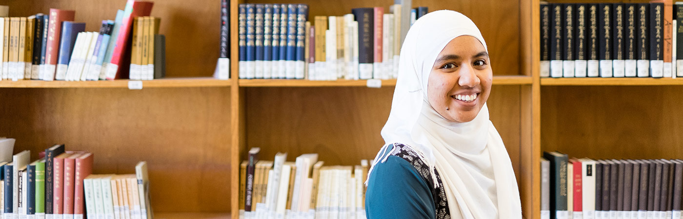 Student in library