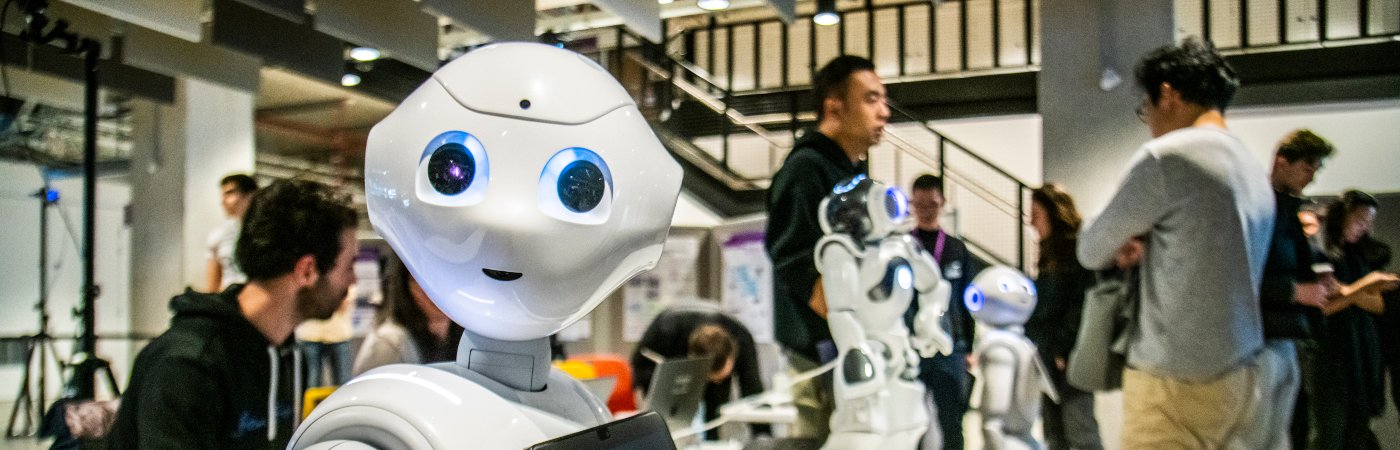 A robot from the launch event of the University's Robotics and AI Centre