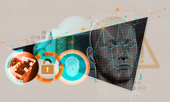 digital security illustration, biometric, padlock, fingerprint