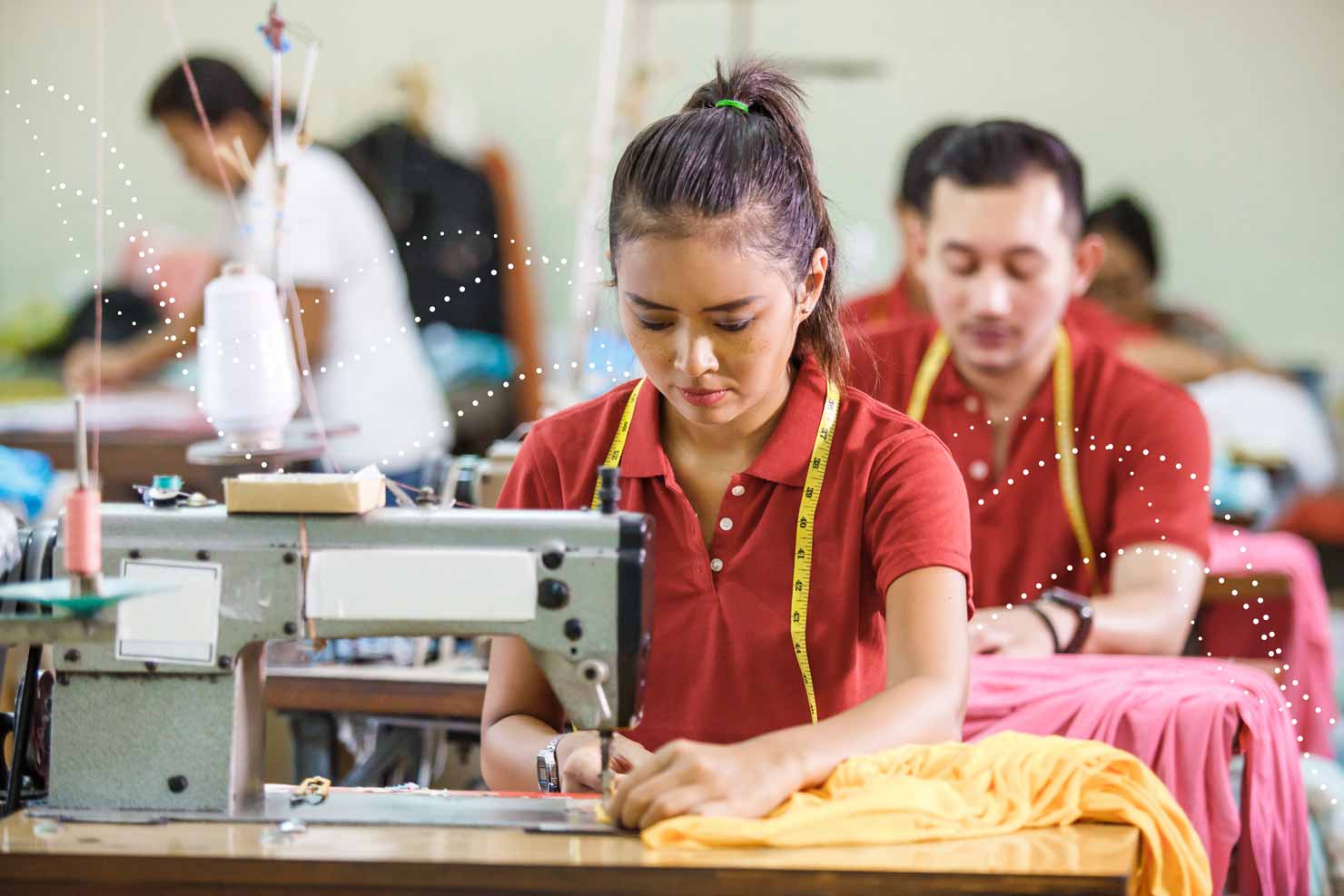 A woman on sewing machine