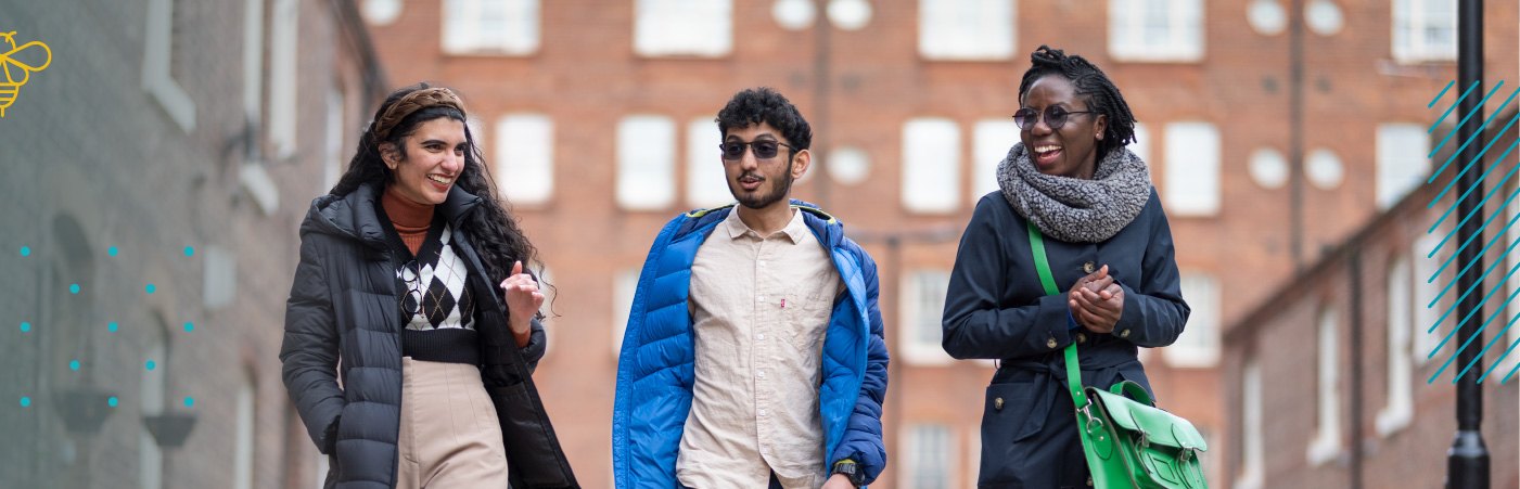 Students walking down street