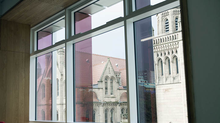 A view from a window in the Alan Gilbert Learning Commons.