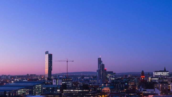 Manchester skyline at twilight
