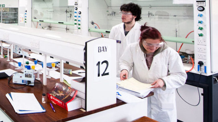 students in chemistry lab demonstration