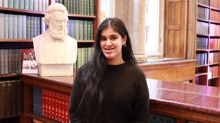 An optometry student in Christie's Bistro.