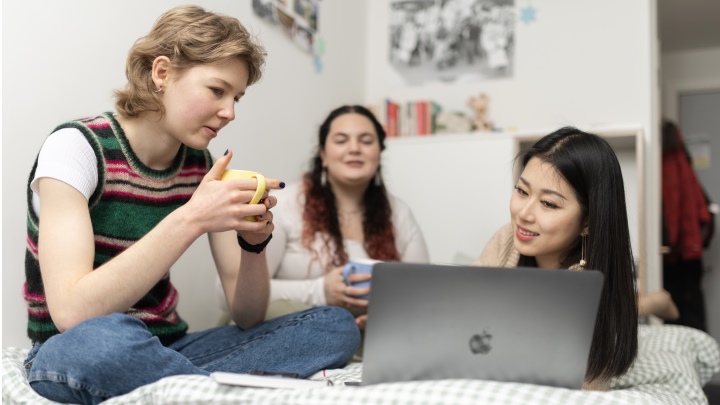 Group of students in university bedroom